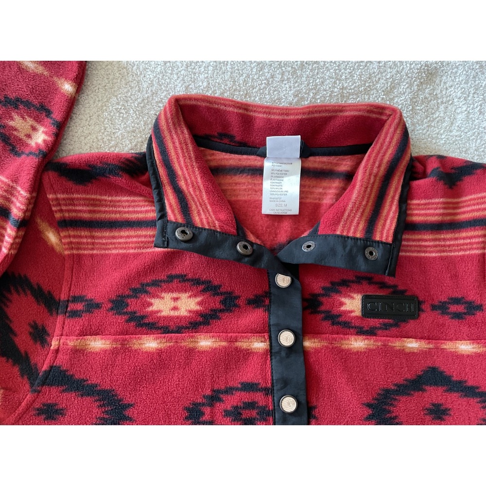 Cinch Red Aztec Southwestern Snap Neck Polar Fleece Pullover Jacket Size M - Picture 7 of 11